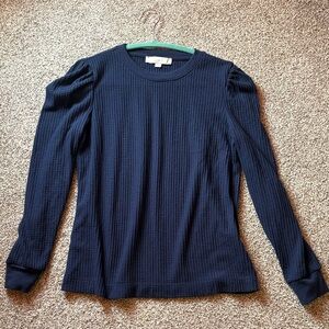 LOFT Dark Blue Waffle Long Sleeve Top